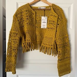 Yellow Cropped Macrame Jacket